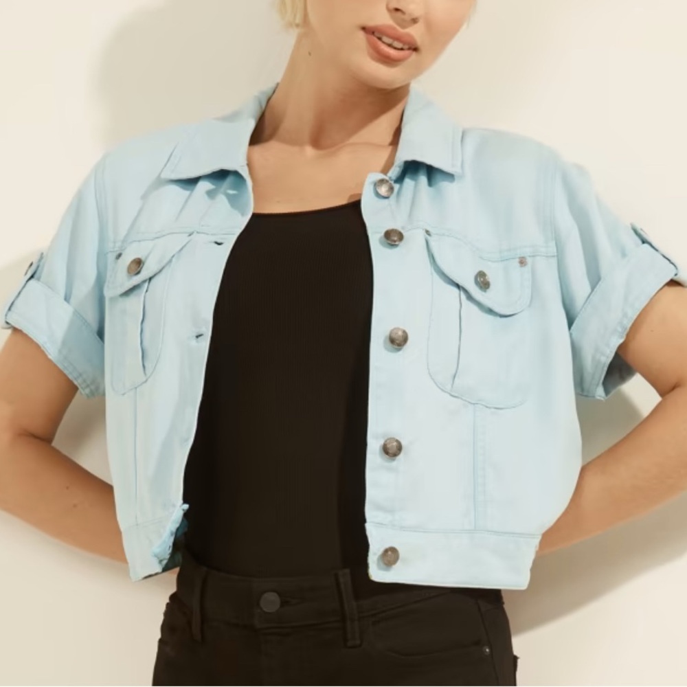 Guess Light Blue Cropped Jean Jacket